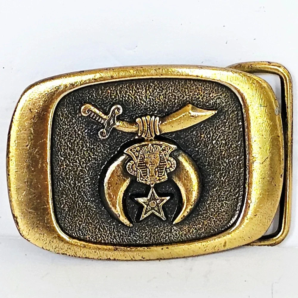 1983 MM Limited Chicago Shriners Belt Buckle Brass Masonic Scimitar Star Vintage